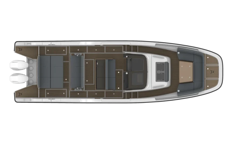 Sunfinder 38 - Bow Camper, Table & U sofa - Aft 3 Seat Unit, Tables w Cushions