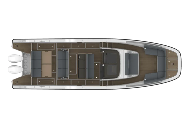 Sunfinder 38 - Bow Sofa & U Sofa - Aft 3 Seat Unit, 2 Tables